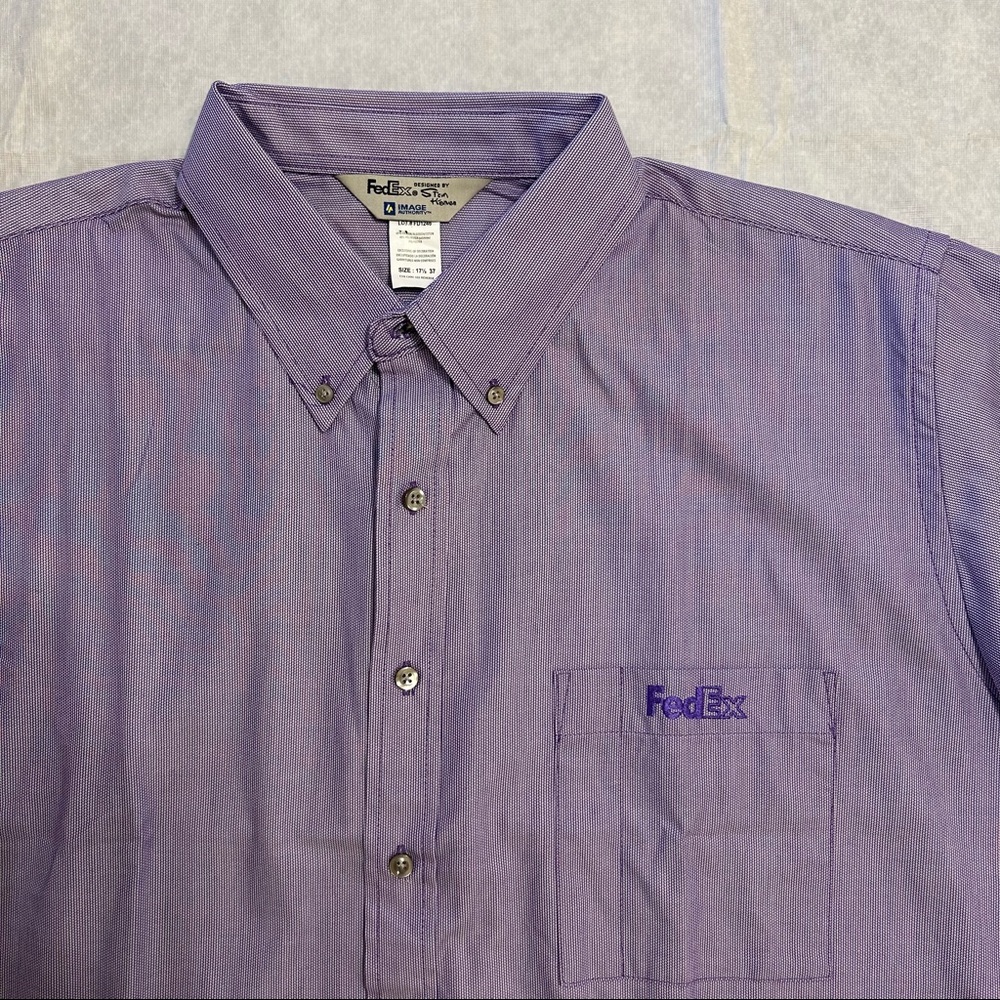 FedEx Stan Herman Shirt Mens 17.5 37 Purple Button Up Long Sleeve Collar Vintage